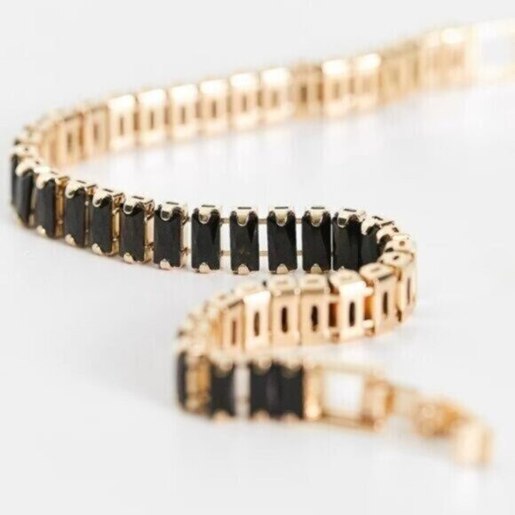 Black Tennis Bracelet Waterproof Gold Clasp Beautiful Black Everyday Jewelry - Picture 4 of 9